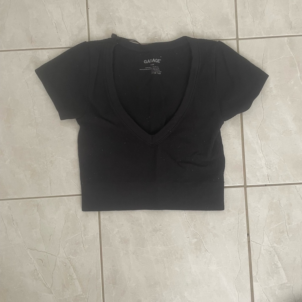 Garage Black V-Neck Crop Top